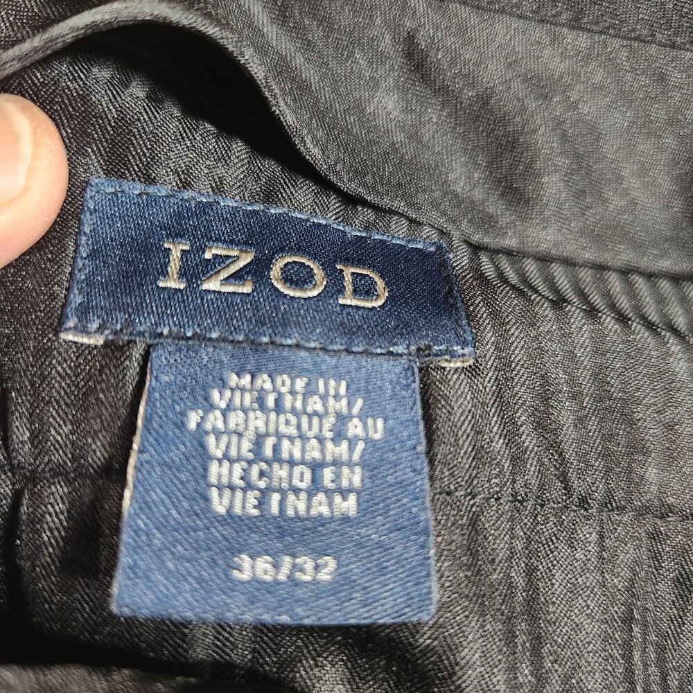 IZOD Men's Gray Dress Pants 36x32 Straight Fit Flat Front Charcoal Office Slacks - Picture 2 of 11